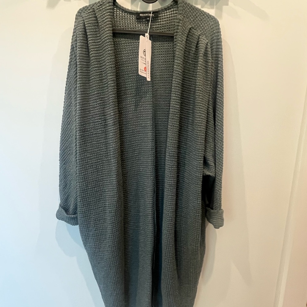 NWT - Boutique Sage Open Front Long Cardigan - MED